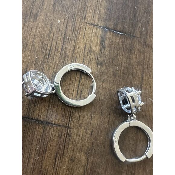 925 Sterling Silver Moissanite Dainty Dangle Earrings - Picture 3 of 4